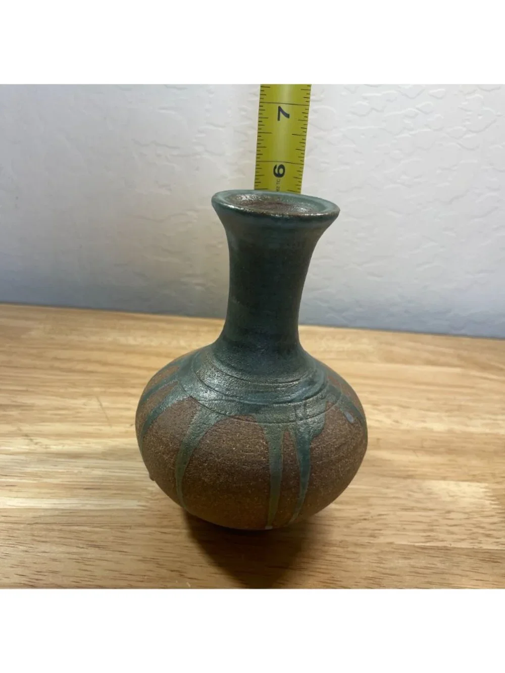 Studio Art Pottery Vase Hand Thrown Drip Glaze Decorative Green Brown 5.5 Inch